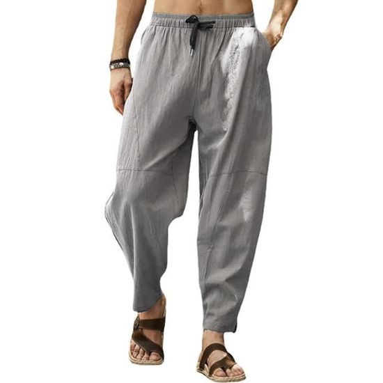 Pantalon Homme En Lin Et Coton Décontracté - Taille élastique, Léger, Parfait Pour L'été, Le Yoga Ou Le Quotidien