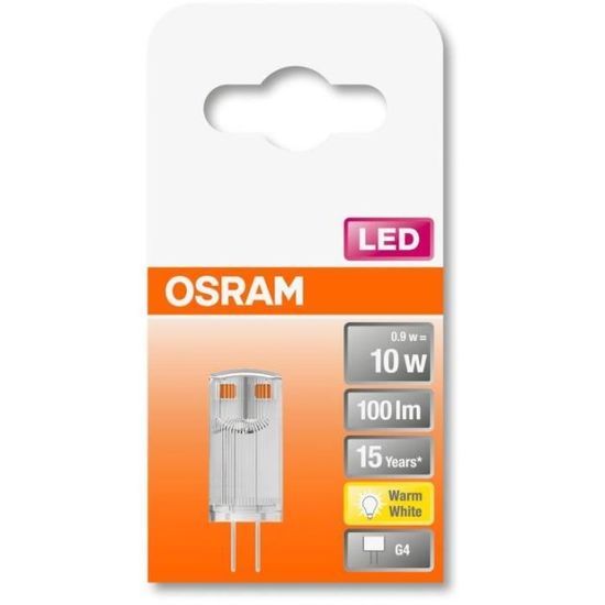 OSRAM Ampoule LED Capsule claire 0,9W=10 G4 chaud