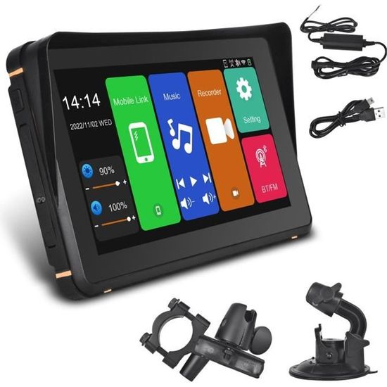 Navigateur GPS de moto 7 écran tactile HD Bluetooth WiFi CarPlay et  Android Auto sans fil étanche IPX6 Radio FM - Cdiscount Auto