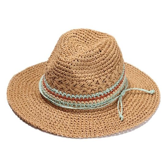 Femmes écumoire à la mode nouveautés large bord chapeau de paille jardinage été retrousser Fedora Beach de soleil  CHAPEAU - BOB