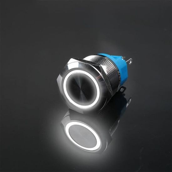 Bouton Poussoir de Phare de Lumière LED, 16mm 12V LED Bleu Métal Bouton