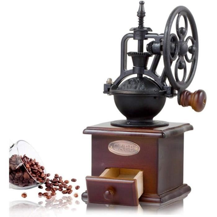 Moulin à café manuel vintage en bois, machine a cafe broyeur grain avec noyau de broyage en