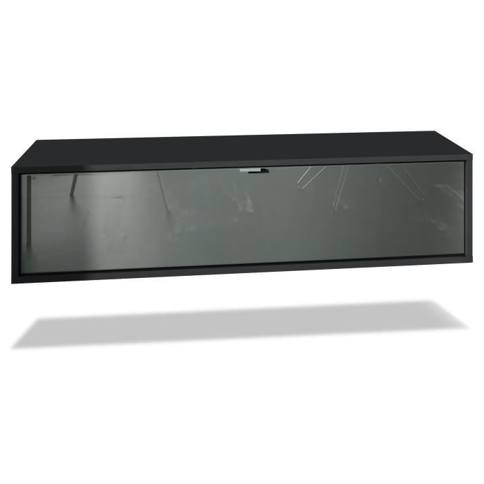 Vladon Meuble TV Lana 100 armoire murale lowboard 100 x 29 x 37 cm caisson en Blanc mat façades en Gris haute brillance