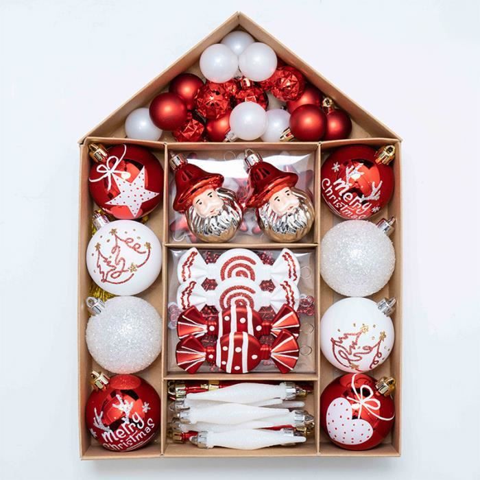 70 Pcs Boule de Sapin Noel, Arbre De Noël Boules Ornement Pendentif de Nöel Cadeau de Noël, Rouge et Blanc 400G - VINTEKY®