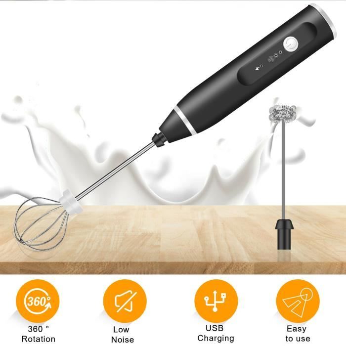 2 en 1 Mini Fouet électrique Mousseur à lait Charge USB 3-vitesses