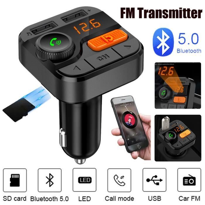 BT82D Bluetooth 5.0 Transmetteur FM de voiture Bass Lecteur MP3 Adaptateur Radio FM Chargeur #TZZ90605661