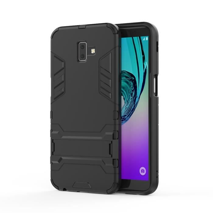 Coque Samsung Galaxy J6 Plus, Noir Armor Armure Robuste Silicone Ultra-fin Pratique Support Protection intégrale