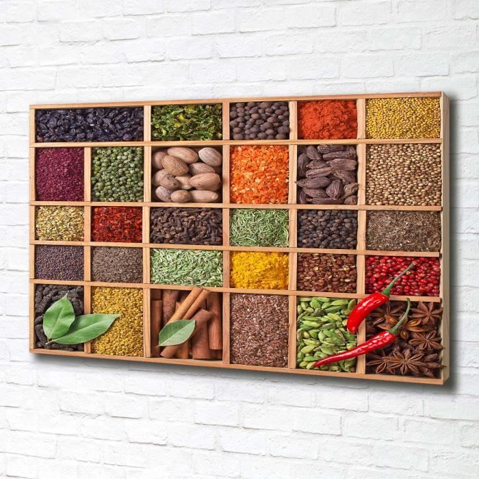 Tulup 100x70 cm art mural - Tableau sur toile:- Nourriture boissons - Épices Herbes - Multicolore Gris