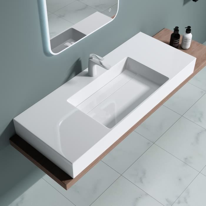 Sogood Lavabo suspendu blanc 120cm vasque à poser lave mains rectangulaire de qualité pour salle de bain Colossum12