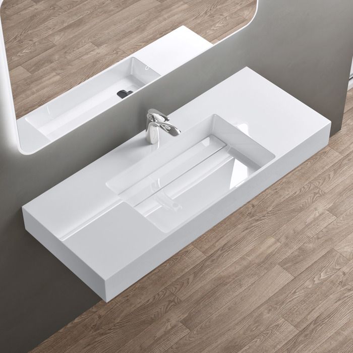 Sogood Lavabo suspendu blanc 120cm vasque à poser lave mains rectangulaire de qualité pour salle de bain Colossum12
