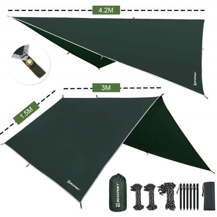 Bâches Bessport Camping Bâche Anti-Pluie, PU 3000mm Imperméable Tarp Rain Fly Toile de Tente Parasol Abri de Survie, Tou 5164