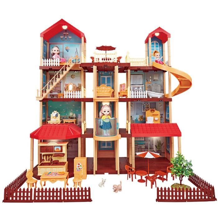 Maison de 3 Poupées Villa 91cm 4 Etages 13 Chambres Ascenseur 5 Lampe - Jeu Enfants Jouets Imitation Sonore Lumière Cadeau NOEL