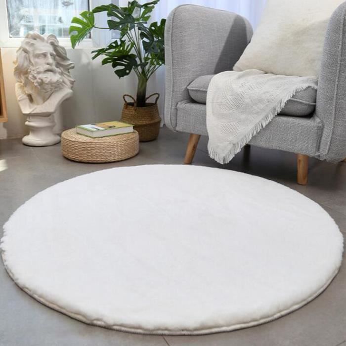 Tapis de Sol Rond Tapis Shaggy Doux Chambre Salon 100cm blanc