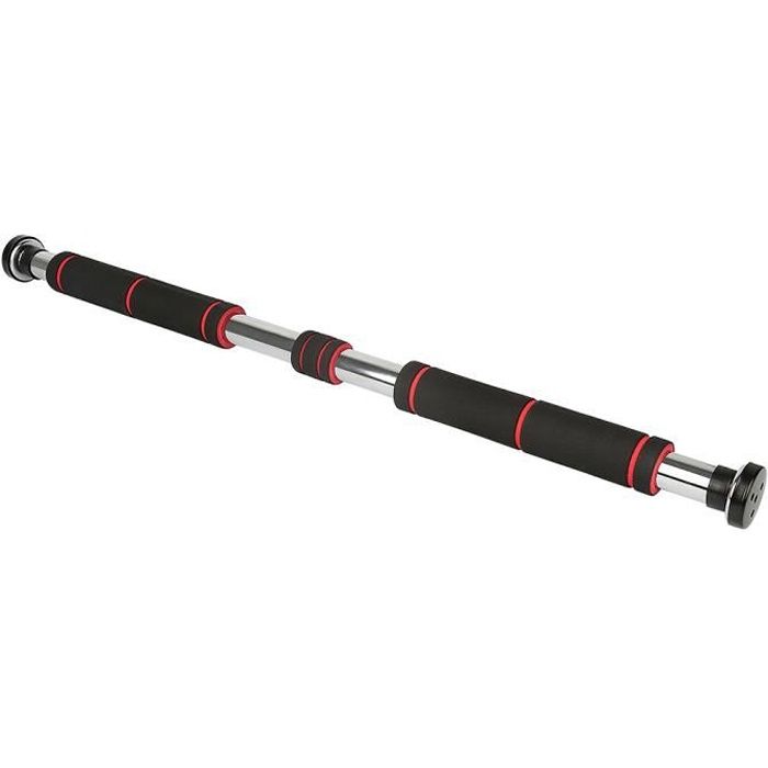 YIS Barre de Traction avec Poignées Longueur Réglable 80 à 130 cm, Parfait outil pour s'exercer aux tractions chez soi, Noir/Rouge