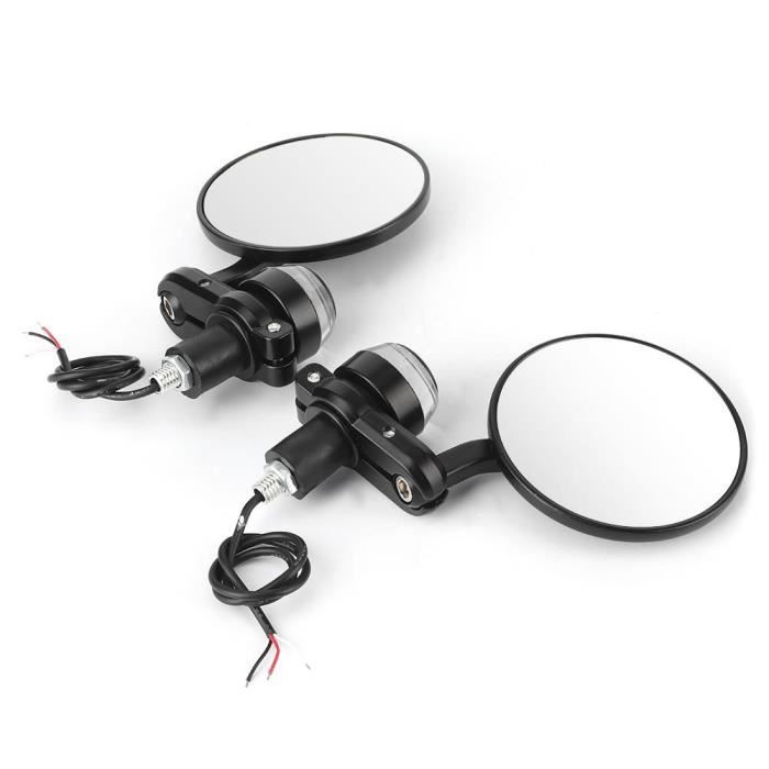 Tbest Rétroviseur moto 2pcs Rétroviseurs de Guidon 7/8po avec Clignotant LED Lumière Blanche Ambrée Pièces de Moto