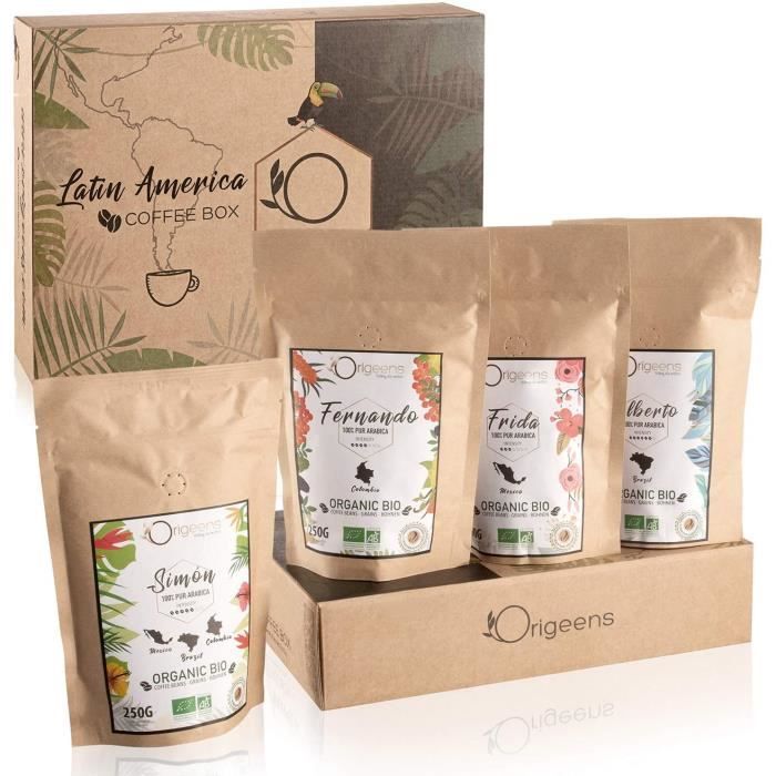 1kg BIO - Café en Grain Arabica - Coffret café dégustation Torréfaction Artisanale 4x250g - Idée Cadeau
