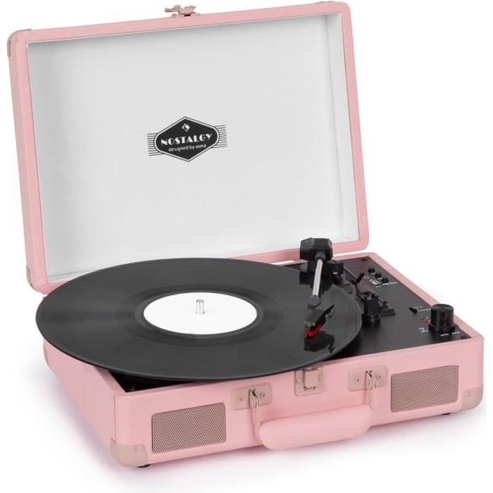 Platine vinyle rétro- auna Peggy Sue BT - Haut parleurs stéréo - USB, AUX & bluetooth - Rose