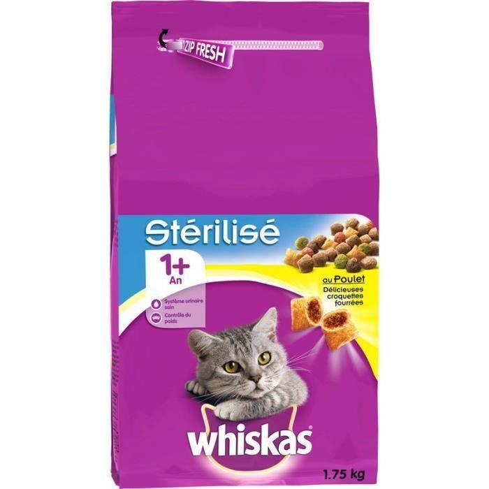 WHISKAS Croquettes - Pour chat stérilisé - 3 x 1,75 kg