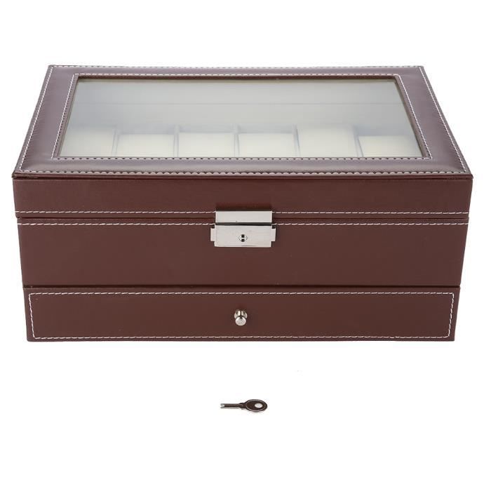 LIUX Boîte d'affichage de bijoux, Double couches 12 fentes en cuir PU, boîtier de rangement pour montre bijoux