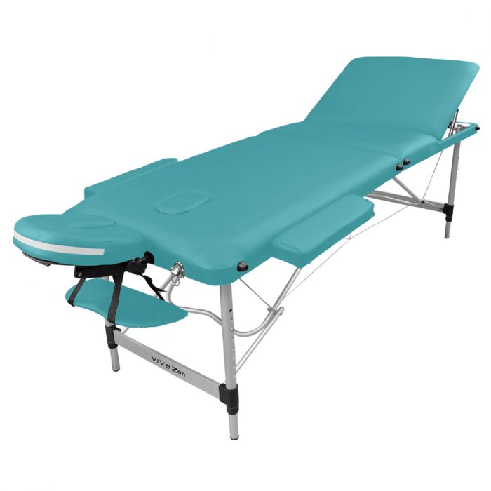 Table de massage pliante 3 zones en aluminium + accessoires et housse de transport - Bleu turquoise - Vivezen