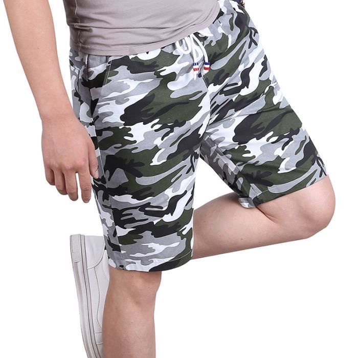 Bermuda Homme Camouflage Coton Hommes Sport Loisir,Blanc,XL