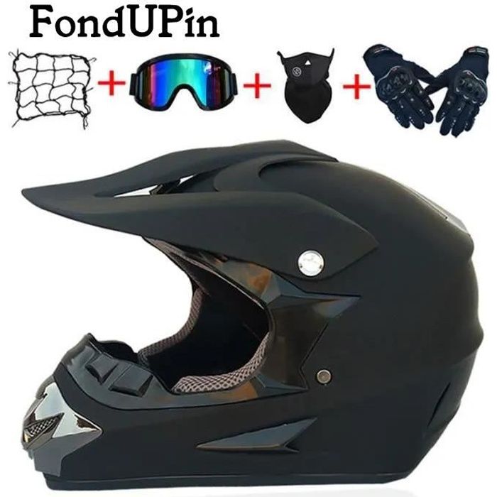 FONDUPIN-Casque Moto Cross Et Enduro Adulte Motocross Scooter Racing DOT certifié Casque Course avec Filet Lunettes Gants Masque