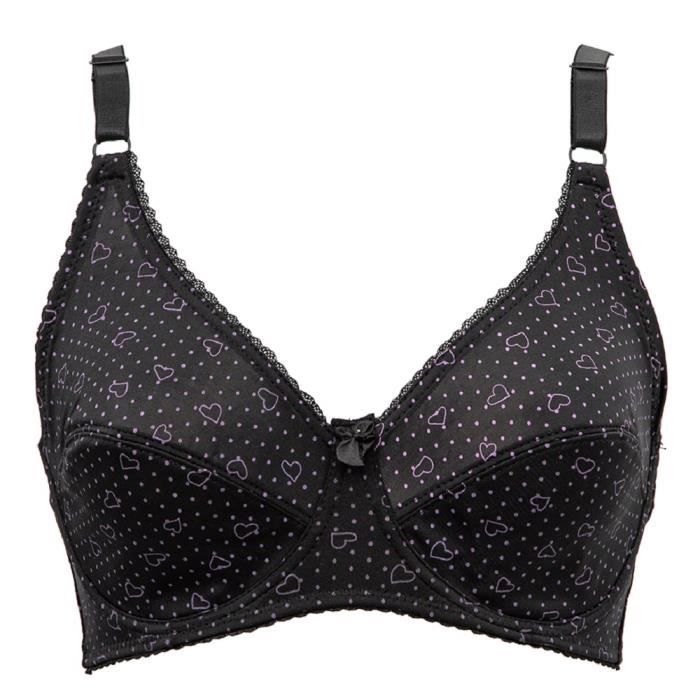 Soutien gorge 100C noir motifs pois et coeurs violet lingerie femme