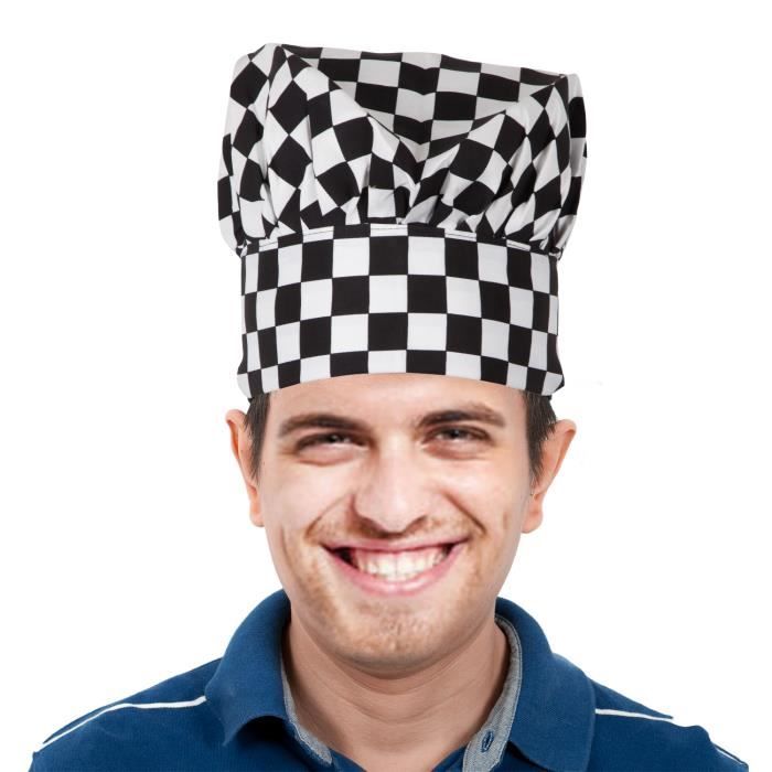 TRIXES Toque de Chef Cuisinier Professionnel Carreaux Noirs & Blancs
