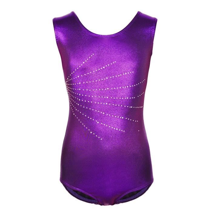 Justaucorps Danse Gymnastique en Polyester Sans Manches pour Filles Enfants Soirée de Noël Toussaint Danse de Leotard 12 Violet