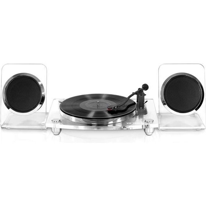 Platine Vinyle Victrola Bluetooth 2 vitesses en acrylique avec haut-parleurs sans fil de 40W VM-100C-CLR Transparent