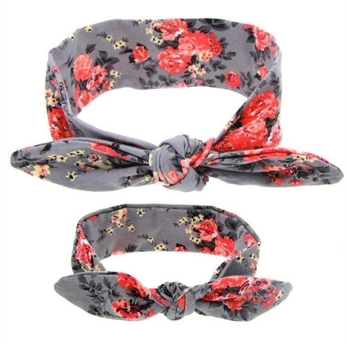 Maman et moi Bandeau Boho Baby Girls Headwrap noueuse Hairband cheveux Fleur Bow Set (Gris)