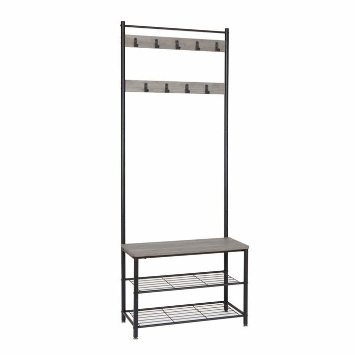 Meerveil Vestiaire meuble dentrée gris/marron 9 crochets avec banc 70x32x175 cm Meerveil Vestiaire meuble dentrée gris/marron 9 crochets avec banc 70x32x175 cm