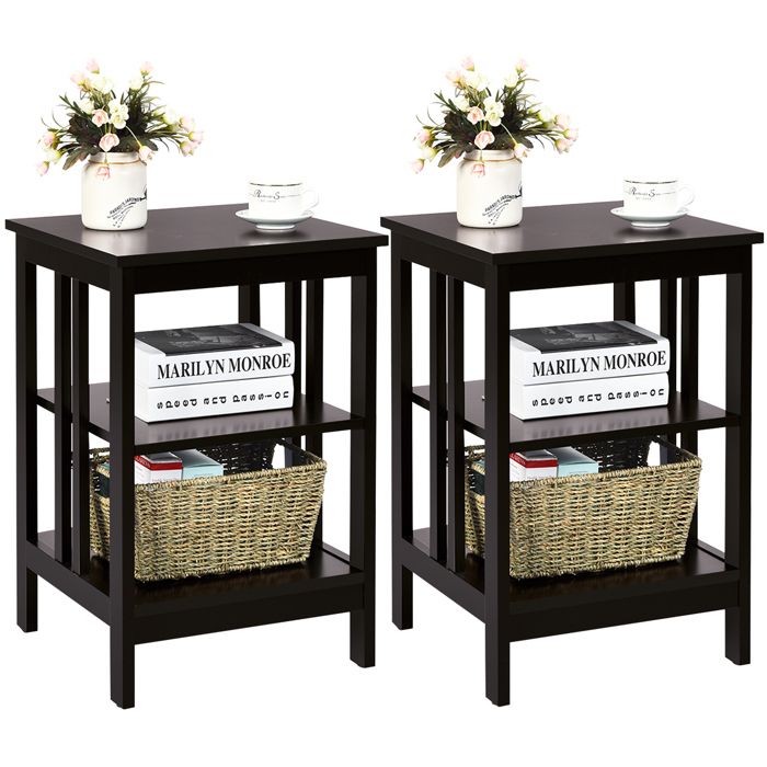 COSTWAY Lot de 2 Table de Chevet à 3 Niveaux Table dAppoint Simple et Contemporain pour Chambre Salon 40 x 40 x 61CM Brun