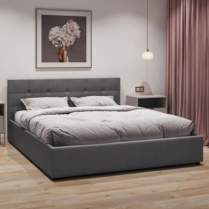 Lit coffre Mira 140×200 cm gris tissu 028-28 avec sommier inclus et coffre de rangement pratique Lit coffre Mira 140×200 cm gris tissu 028-28 avec sommier inclus et coffre de rangement pratique