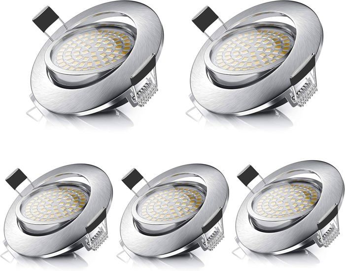 LED Spots Encastrables Orientable Rond 5W Ultraslim Blanc Chaud 3000K 470LM 230V IP44 (lot de 5) [Classe énergétique A++]