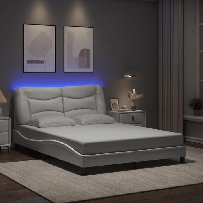 SALE 2025Structure/Cadre de lit avec LED - Lit 2 personnes - blanc 140x200 cm 29.27 Kg 9896