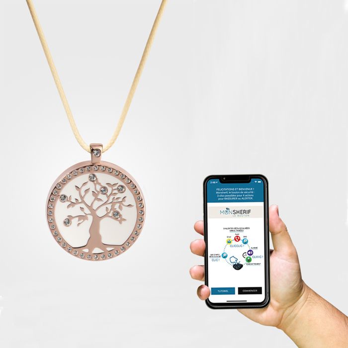 MONSHERIF© Bouton dalerte + pendentif : Protection discrète – App gratuite sans abo