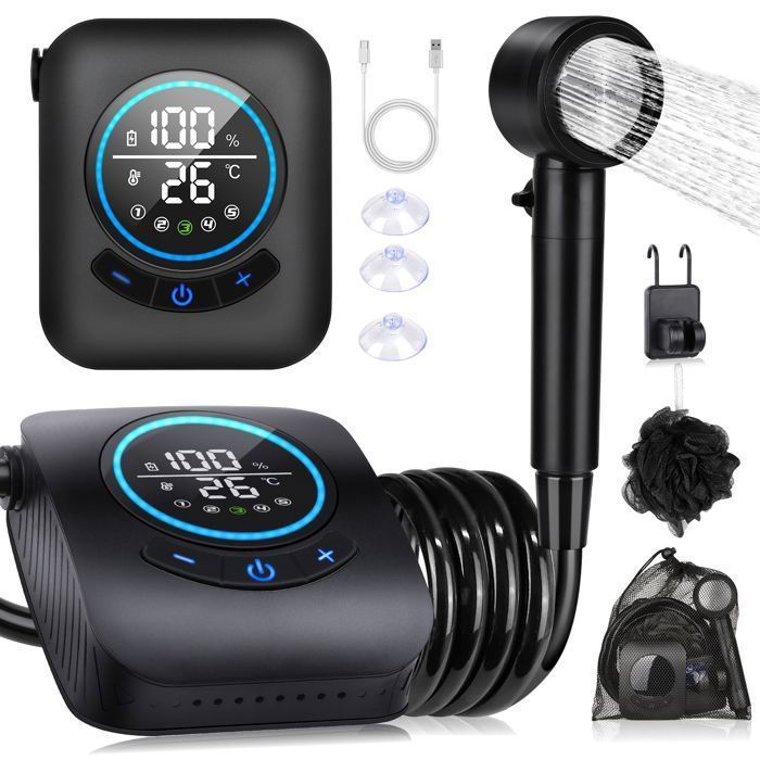 Spopal Douche Camping Électrique [8000 mAh] Kit Douche de CampingRechargeable Afficheur Intelligent pour CampingRandonnée