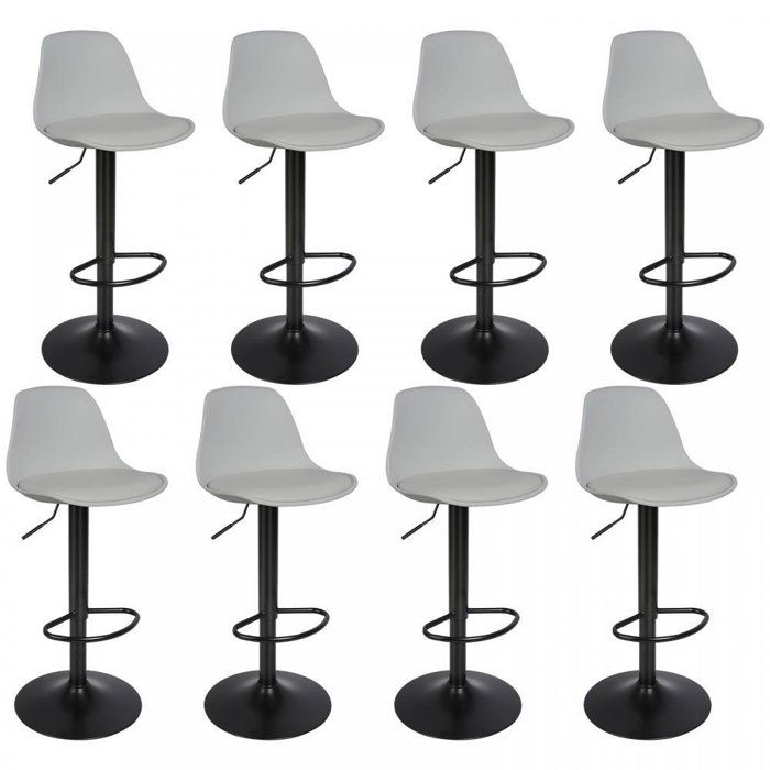 MIPAN.Lot de 8 Tabourets de Bar avec Dossier + Repose-Pieds - Chaises de Bar Cuisine - Réglable + Rotative à 360-Silencieux-Gris