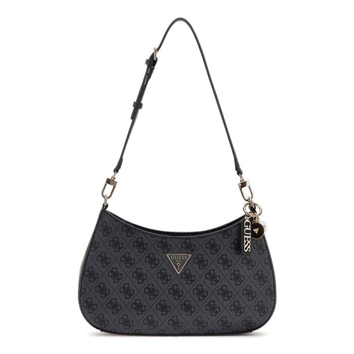GUESS Sac à épaule gris foncé noir pour femme - Noelle II Top Zipper Shoulder Bag Coal Logo 312855