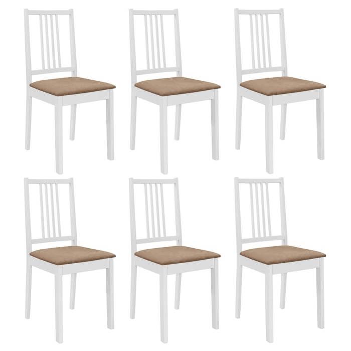Bon marché - 6 pcs Chaises à manger avec coussins lot de 6 blanc bois solide plds392065