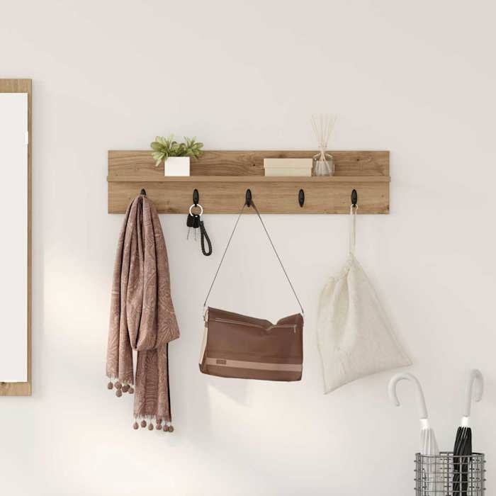 BEST-HOME Porte-manteau mural - Style Classique - Portant à Vêtements Mural chêne artisanal 80 x 10.5 x 18 cm nvq3346