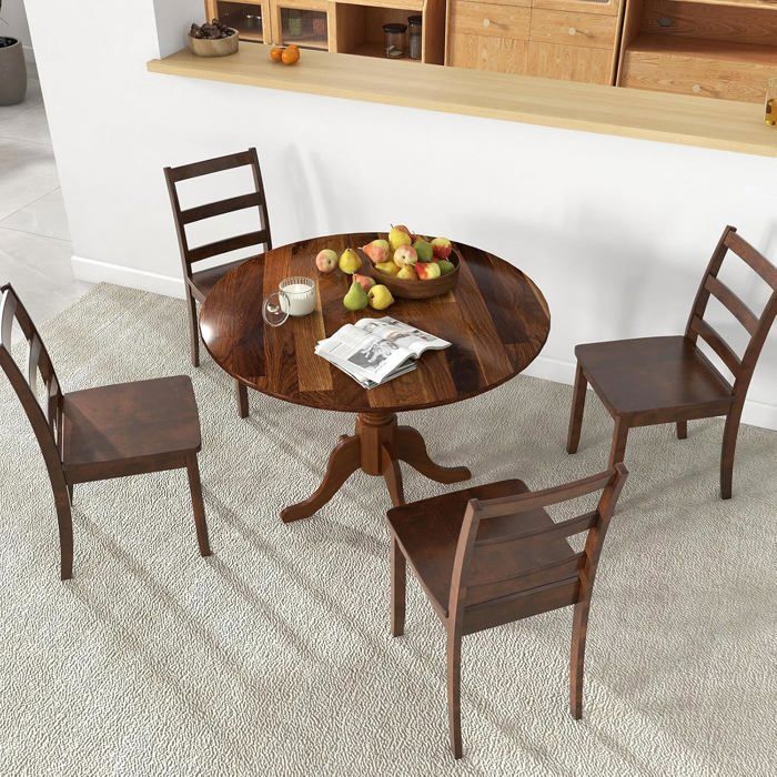 Table à Manger Ronde COSTWAY Dia. 100 cm pour 4 Personnes - en Bois de Caoutchouc avec Piédestal Vintage Noyer Chaises Non Incluses Table à Manger Ronde COSTWAY Dia. 100 cm pour 4 Personnes - en Bois de Caoutchouc avec Piédestal Vintage Noyer Chaises Non Incluses