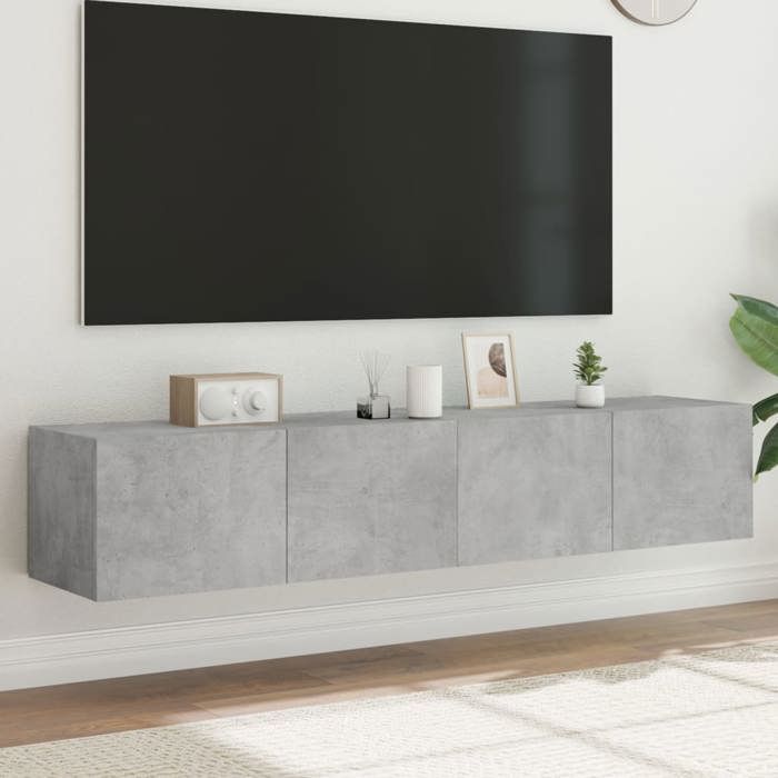 Meuble TV mural - vidaXL - LED - Gris béton - 80x35x31 cm