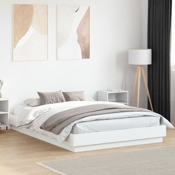 Cadre de lit - vidaXL - 140x200 cm - Blanc - Bois dingénierie