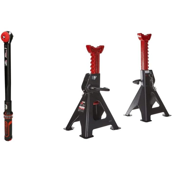 Clé Dynamométrique KS TOOLS Ergotorque 40-200 Nm & Chandelles à Crémaillère 3 Tonnes Lot de 2