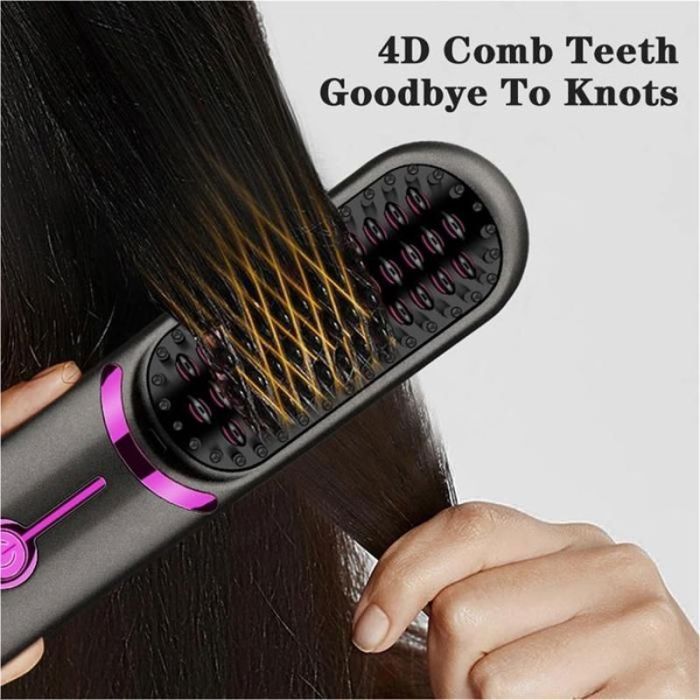 Brosse à Lisser les Cheveux Sans Fil Brosse à Lisser à Chauffage Rapide Troisième Vitesse Bigoudi Réglable Peigne Chauffant