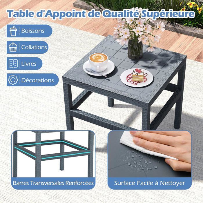 GIANTEX Salon de Jardin en Rotin1 Table et 2 ChaisesDossier Incliné avec AccoudoirsRenfort de TraverseGris