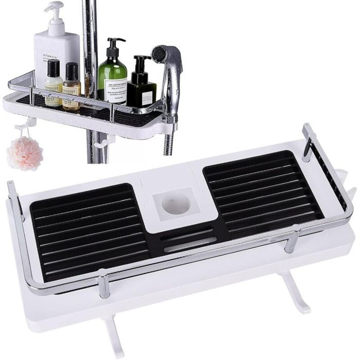 Étagère de douche - PZCC - Multifonctionnel - Sans perçage - Adapté barres 24-25 mm - Supporte 5 kg