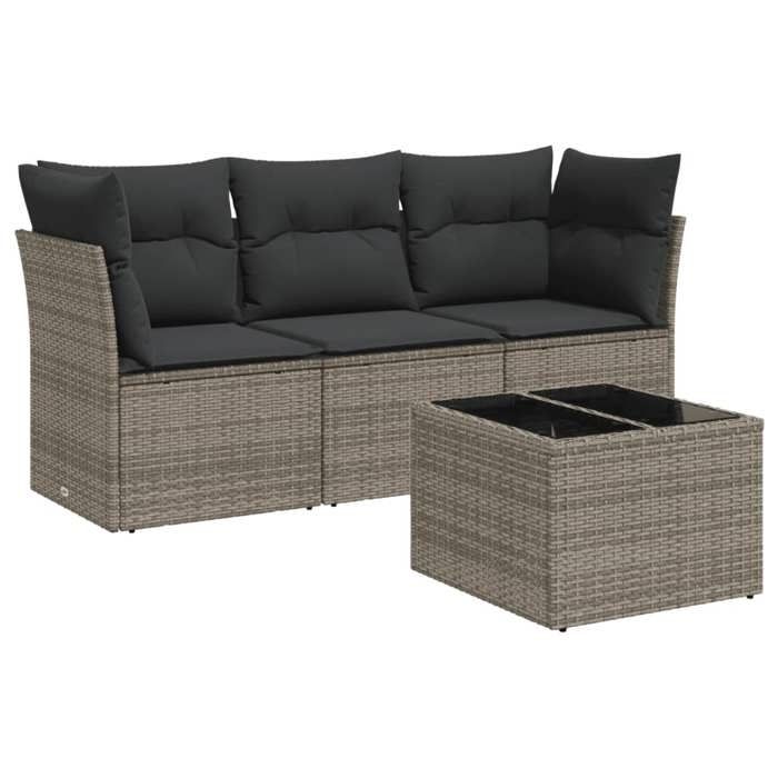 SALE 2026Meuble dExtérieur - canapés et Table dExtérieure Gris - Salon de jardin 4 pcs avec coussins gris résine tressée 37 Kg